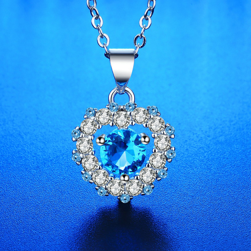 卡洛歌银海洋之心蓝宝石项链女轻奢女士心形吊坠锁骨链情人节礼物