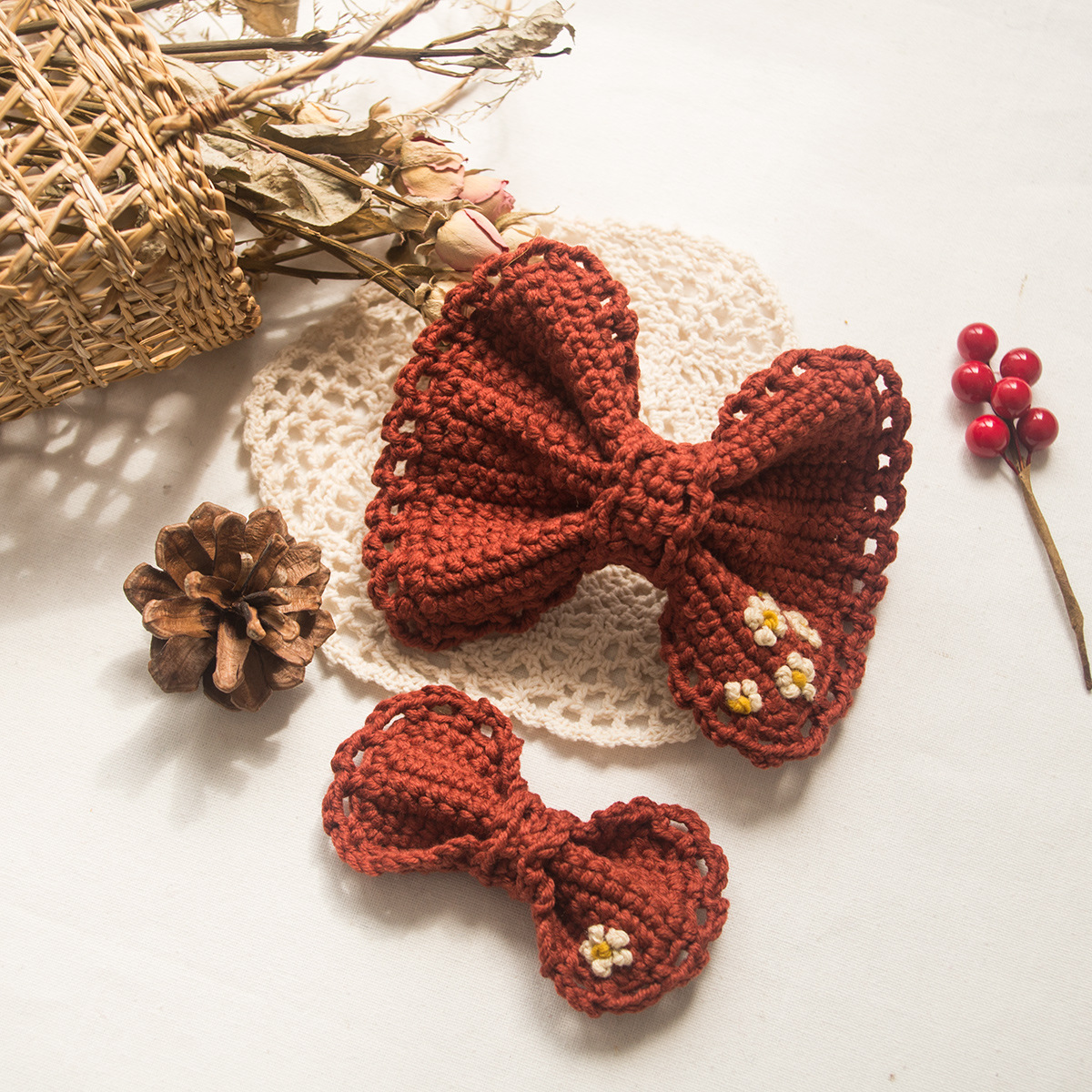 毛线发夹diy编制蝴蝶结边夹网红2020年新款少女刘海侧边夹子