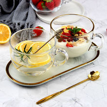 糖水碗钢化玻璃杯金边杯大容量早餐家用牛奶杯微波炉耐热加厚带盖
