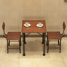 工业风实木铁艺餐桌椅组合水管正方形下午茶创意休闲小四方桌黄一