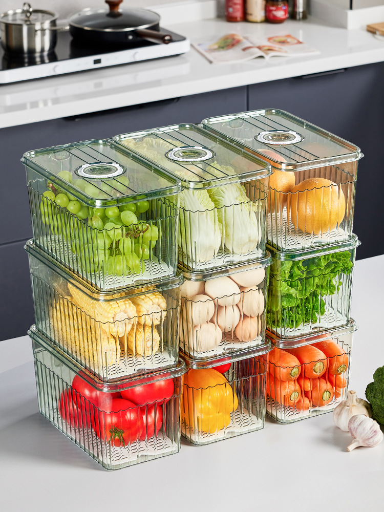 Refrigerator Storage Box Pet Timing Kitchen Vegetables Fruits Eggs Storage Fresh-Keeping Frozen Storage with Lid Stackable