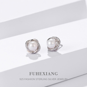 s925纯银淡水珍珠耳钉女士时尚气质珍珠首饰小众高级感耳饰品批发