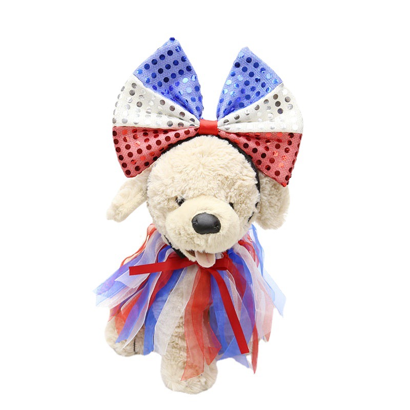 Zilin Cross-Border Independence Day Dogs and Cats Party Clothing Headband Scarf Gauze Skirt 3-Piece Set American National Day Pet Suit