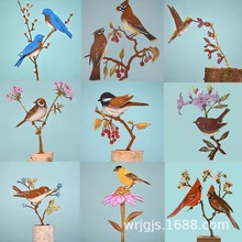 亚马逊金属铁彩绘画麻雀树枝小鸟花园艺术剪影家居装饰工艺品摆件