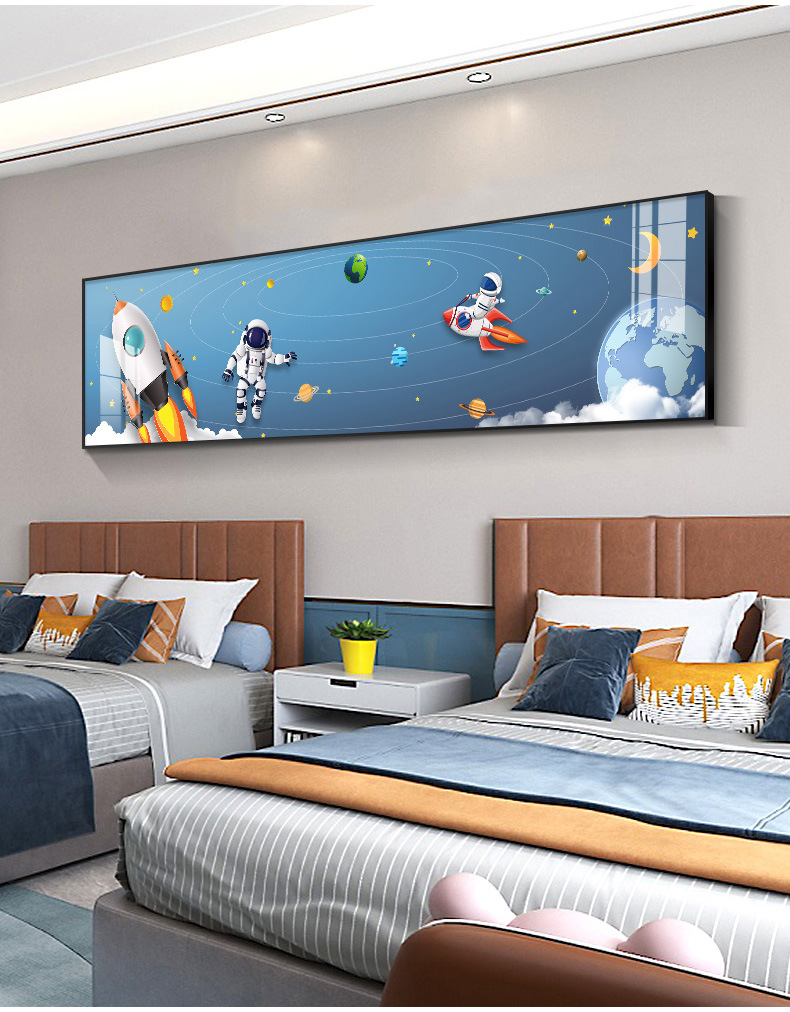 男孩简约床头装饰画现代卧室壁画抽象晶瓷画酒店横幅挂画批发晶瓷