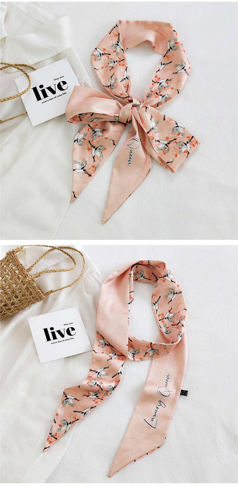 新款韩版小丝巾女春秋韩国细窄长条领巾围巾飘带包包装饰丝带腰带