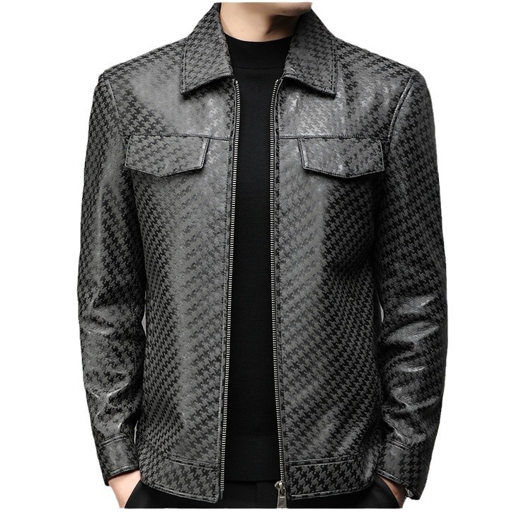 2023 Autumn and Winter New Lapel High-End First Layer Cowhide Leather Coat Men's Business Casual Trendy Jacket Jacket