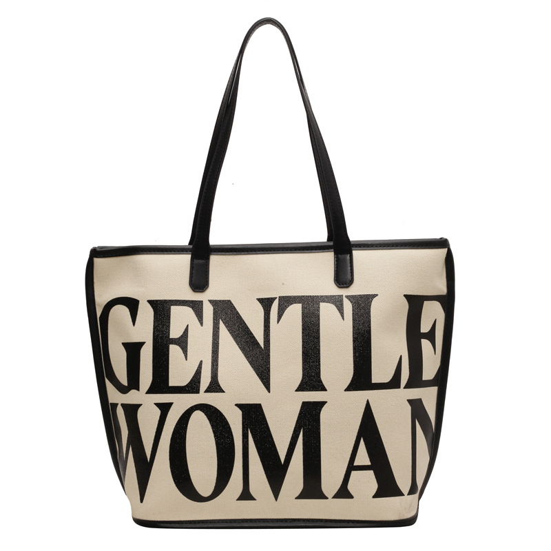 New Large Capacity Letter Printing Tote Bag Fashion All-Match Canvas Underarm Bag Casual Commuter Shoulder Bag Bags