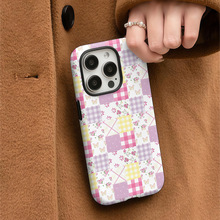 格纹拼接碎花适用iphone16pro菲林二合一手机套温柔风苹果12/13女
