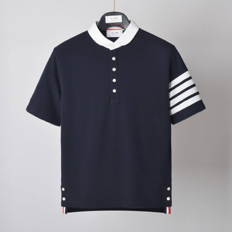 tb thom夏季新款拼色翻领t恤时尚潮流运动polo衫
