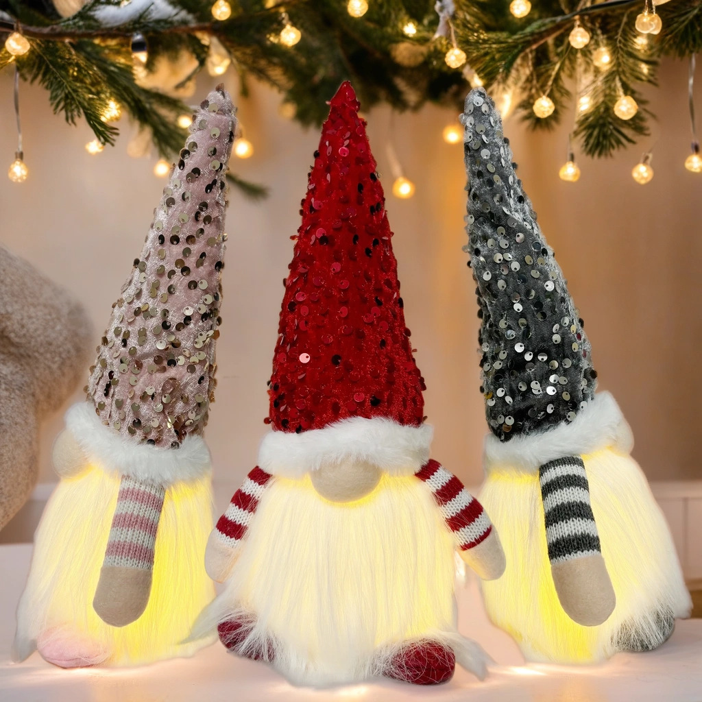 Cross-Border Christmas Faceless Doll Decorative Sequined Hat Luminous Ornaments Cute Dwarf Rudolf