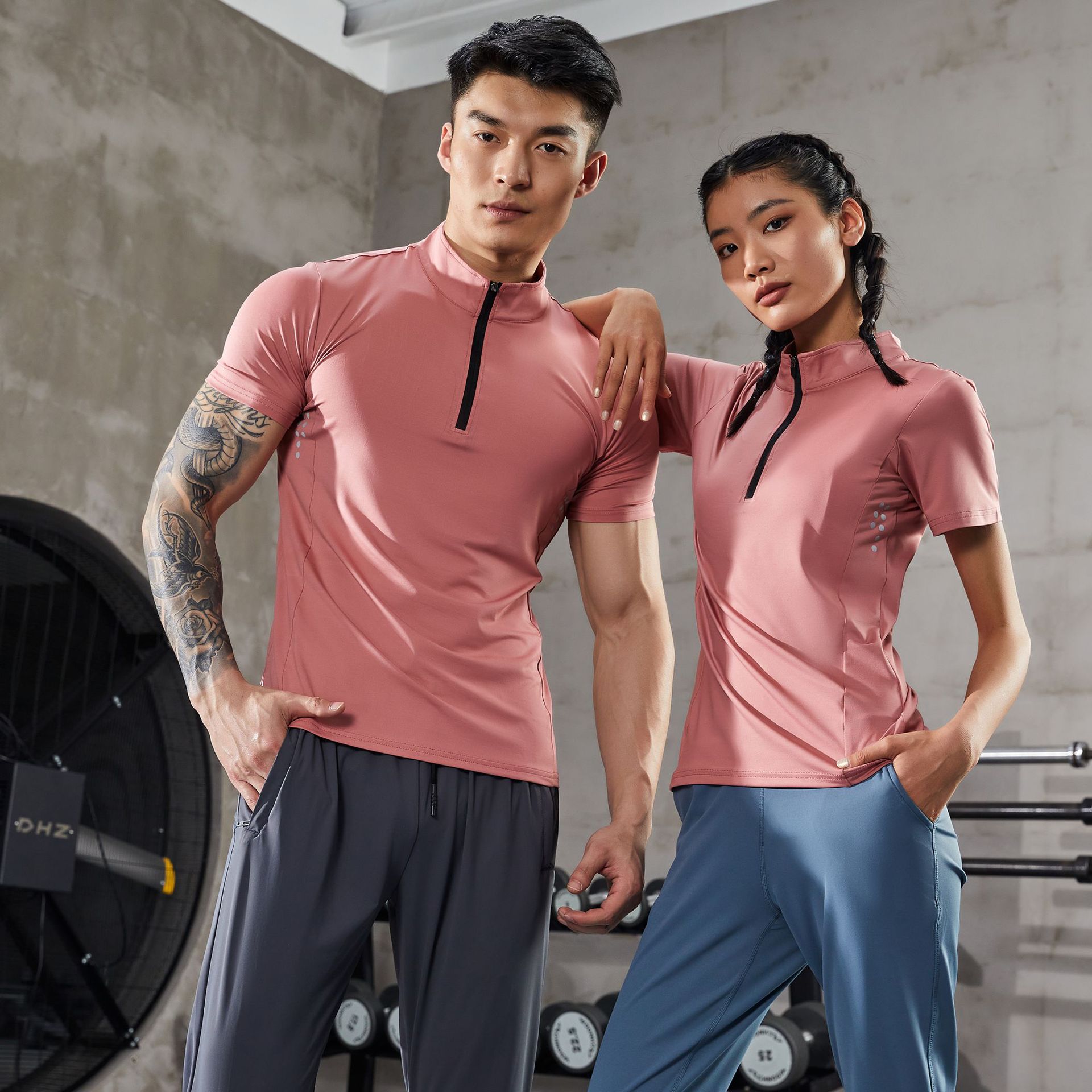 健身服 男女运动短袖polo衫紧身衣弹力透气速干t恤健身教练工作服