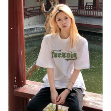 夏韩版新款时尚印花短袖T恤学生原宿风外贸宽松简约上衣亚马逊潮