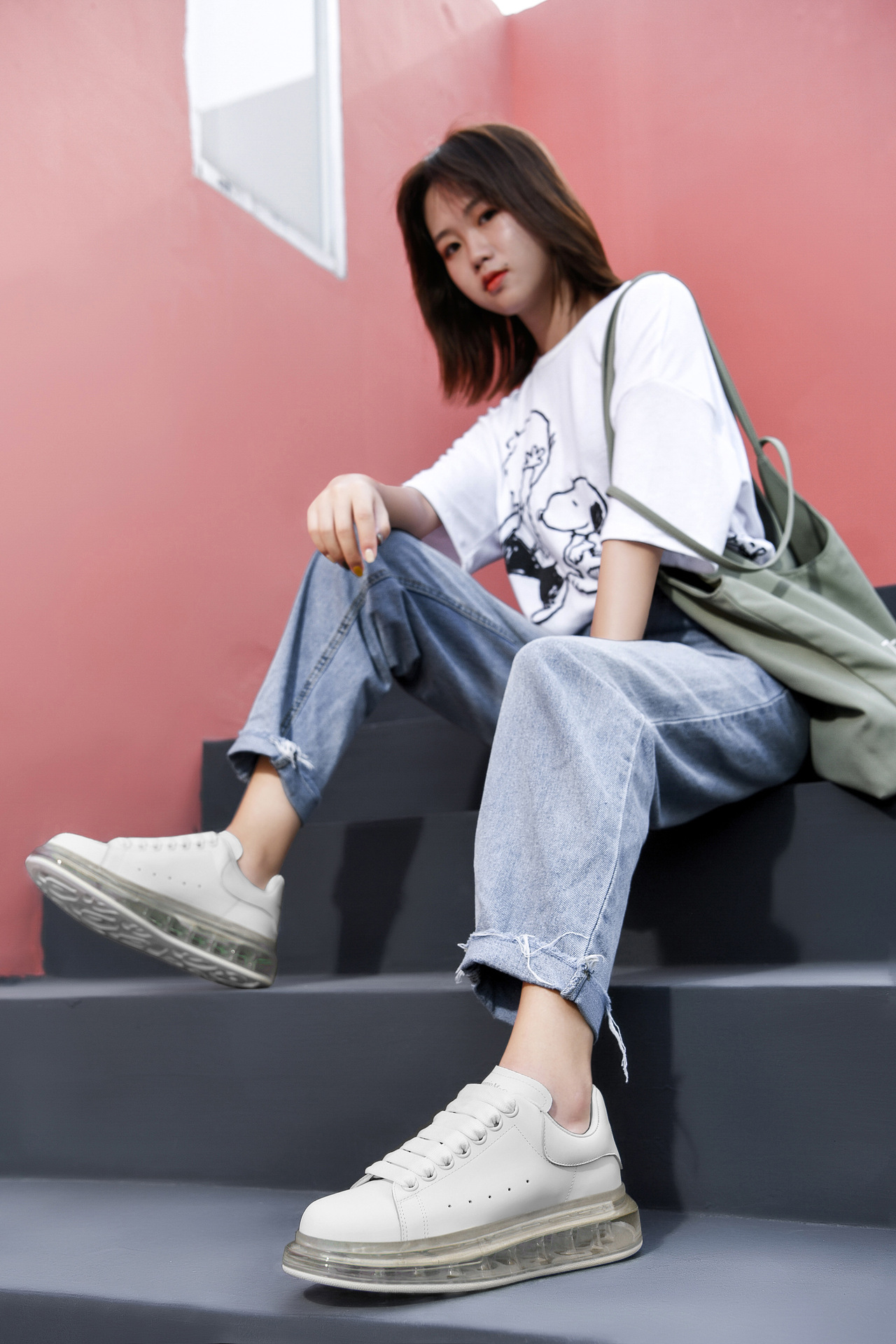 2021新款麦昆小白鞋女网红同款内增高白色气垫鞋真皮松糕厚底女鞋