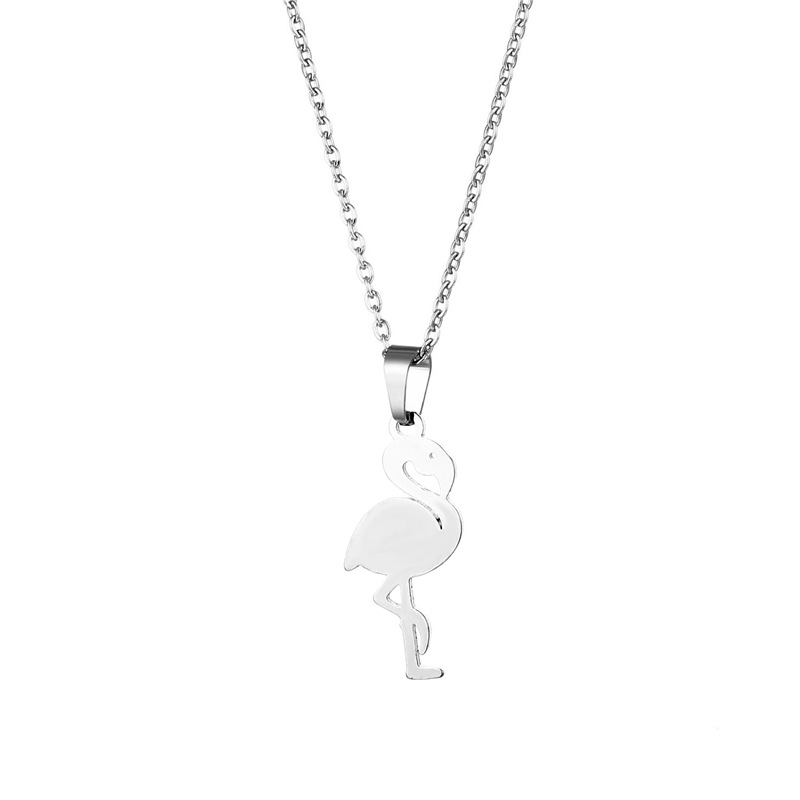 New European and American Popular Necklace Cute Animal Red-Crowned Crane Flamingo Stainless Steel Clavicle Pendant Ornament Wholesale