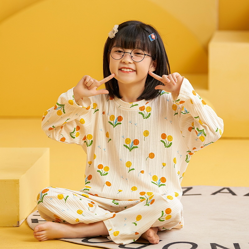 Children's Cotton Pajamas Spring and Autumn Cotton Home Wear Cartoon Long Sleeve Medium and Large Girls 2023 New Suit