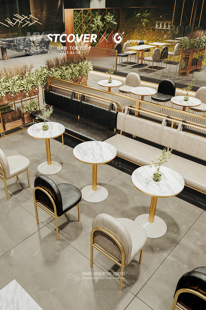 网红清酒吧水吧西餐咖啡厅双人岩板甜品奶茶店桌椅组合北欧风座椅