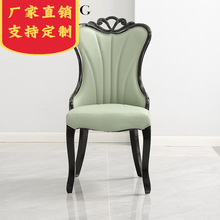 韩式雕花实木餐椅家用设计创意软面绿色PU皮椅包房包间场合休闲椅