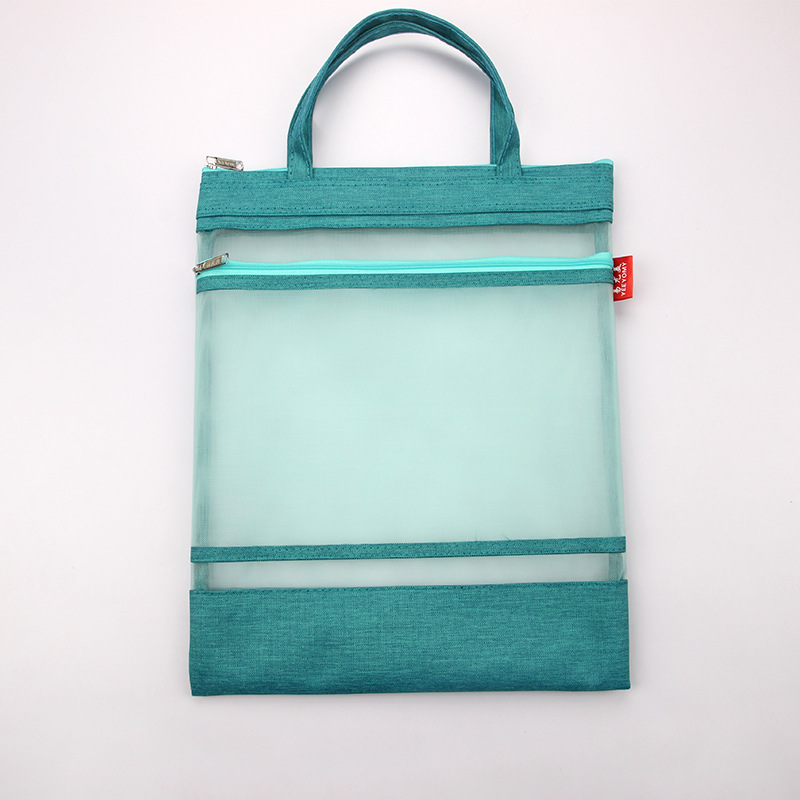 Spot Transparent Vertical Double Layer Nylon Gauze Handbag Printable Logo Subject Student Office Storage Tuition Bag