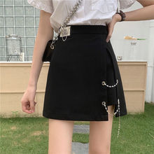 黑色链条短裙春秋新款韩版不对称设计感高腰包臀裙开叉半身裙子
