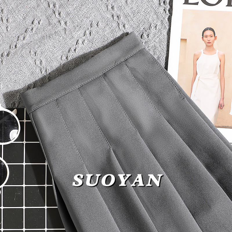 Gray Pleated Skirt for Women Spring, Summer, Autumn and Winter 2023 New High Waist Petite Slimming Jk Skirt A- line Skirt