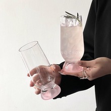 ins风粉色山脉厚底观山杯高颜值创意玻璃杯咖啡杯啤酒杯果汁杯子