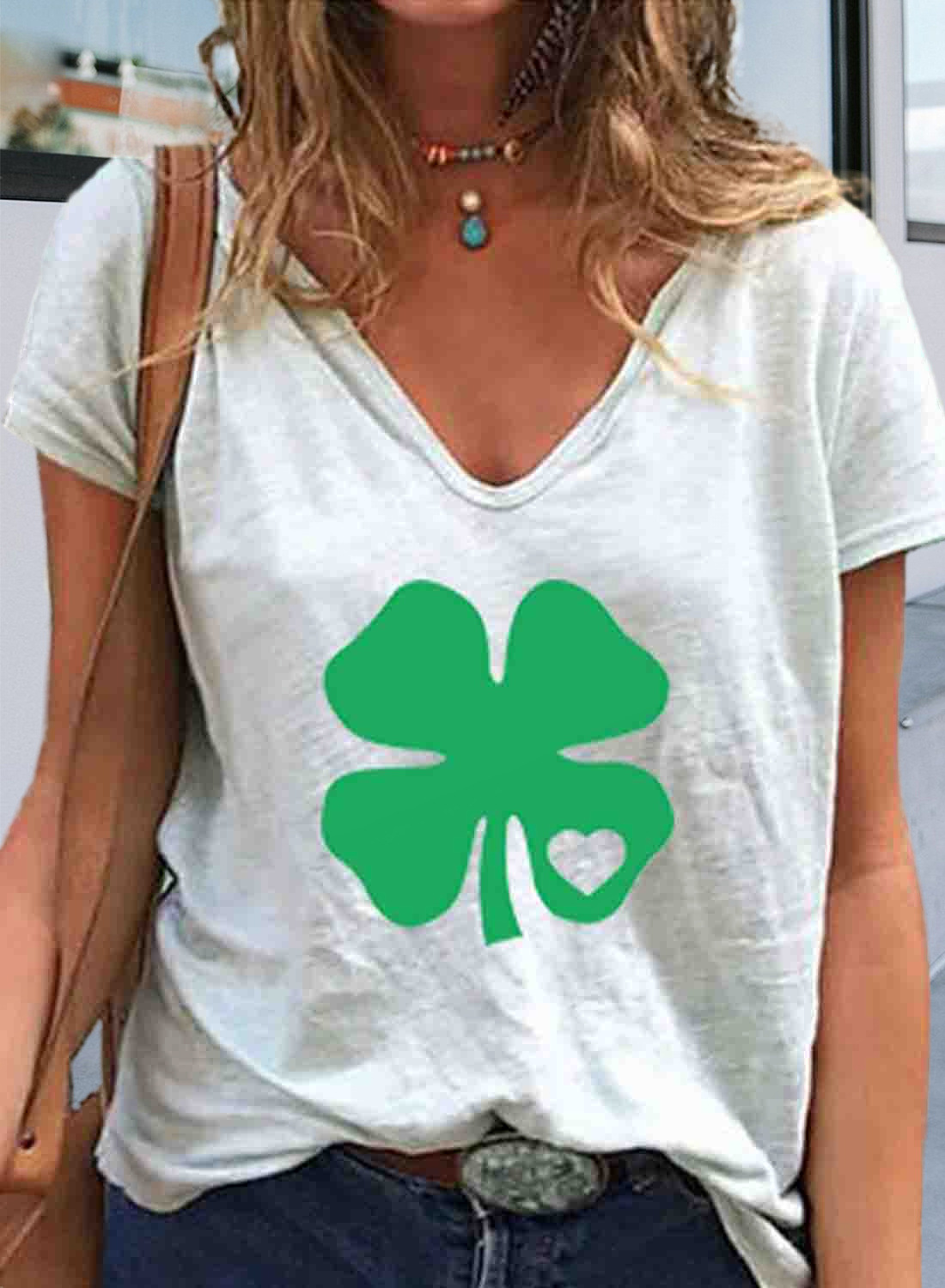 跨境亚马逊独立站shopify新款幸运四叶草女t恤