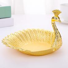 Pretty Gold Peacock Fruit Plate Luxury Zinc Alloy Tray跨境专