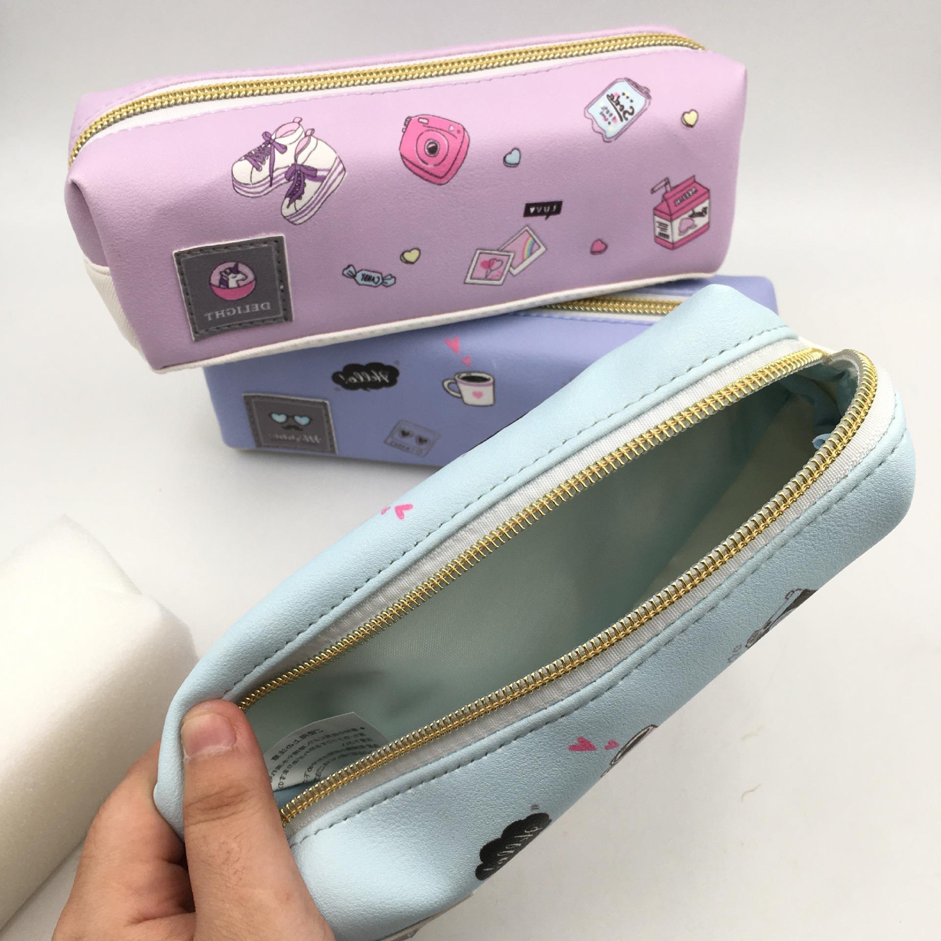 ap253908-a单拉链方形笔袋ins少女心牛奶相机鞋子印花pu笔袋收纳