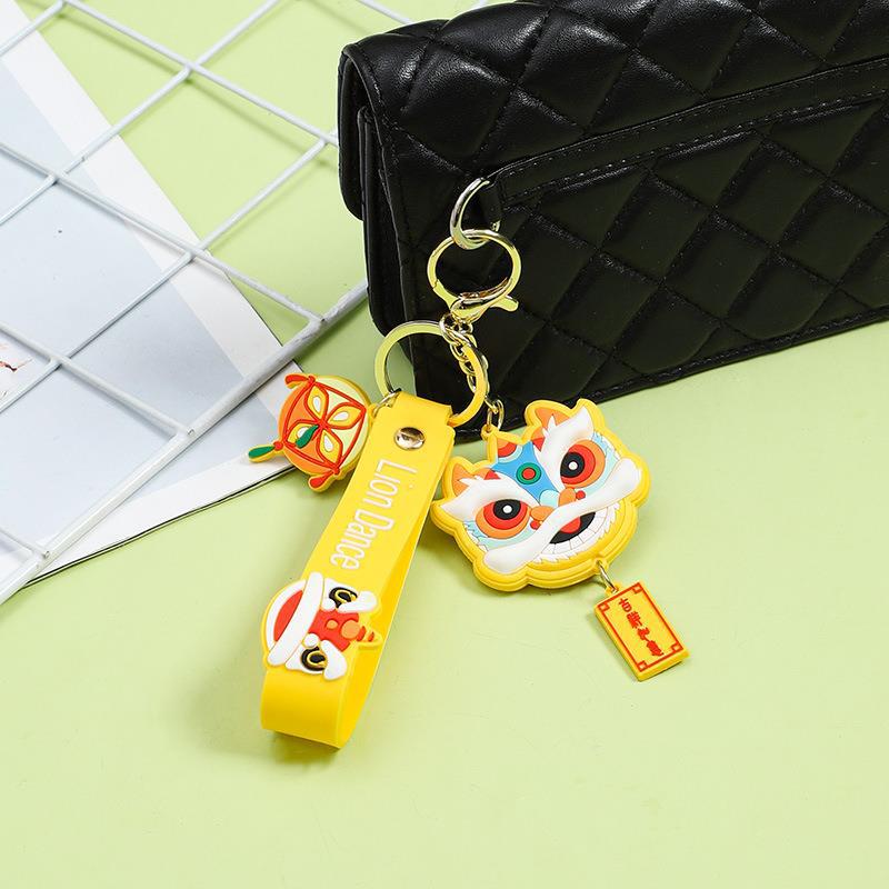 Guochao Xingshi Keychain Pendant Creative Gift Cartoon Cute Student Schoolbag Pendant Lion Dance Key Chain Wholesale