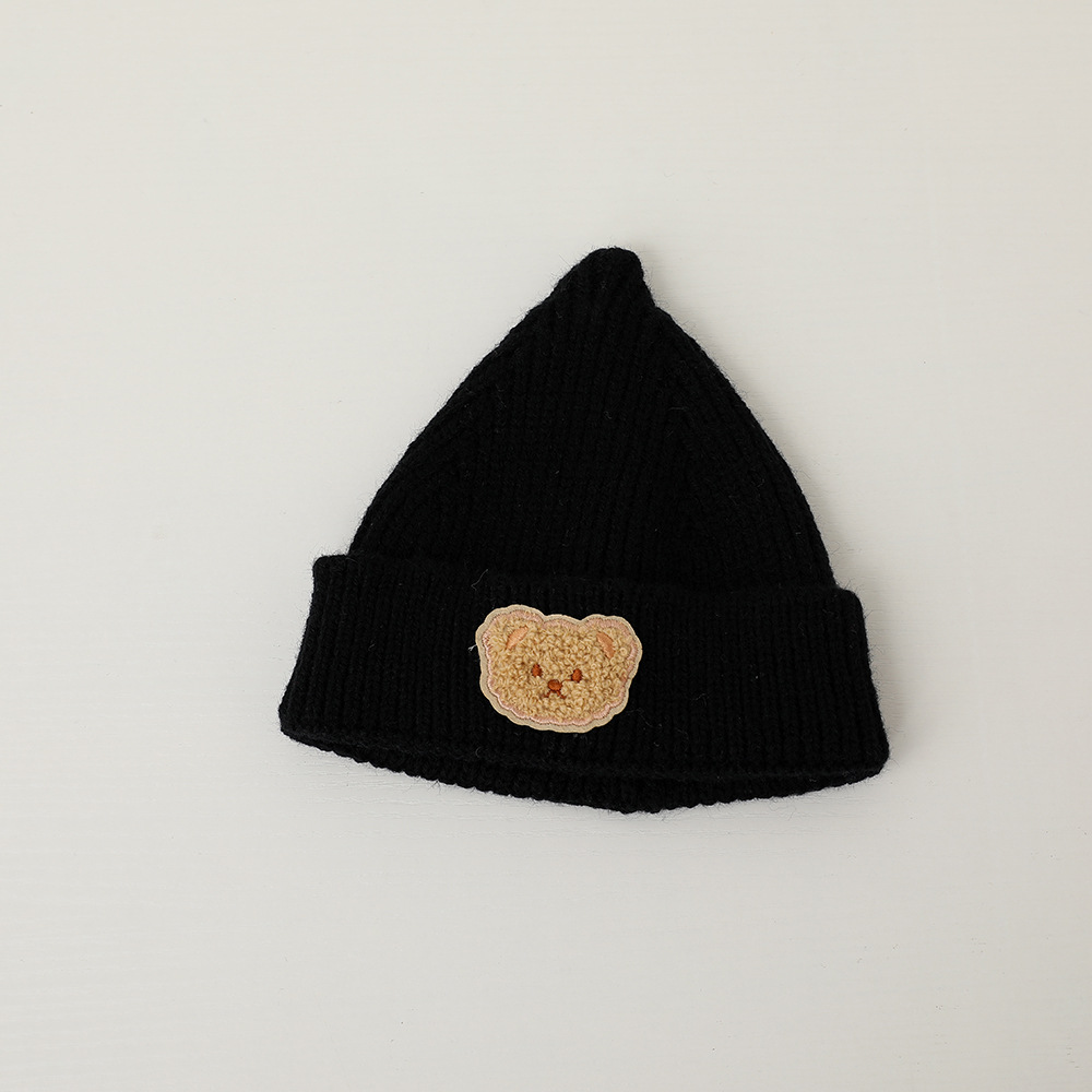 Cross-Border Children's Hat Cute Bear Baby Knitted Hats Autumn and Winter Candy Color Kid Baby Wool Cone Hat