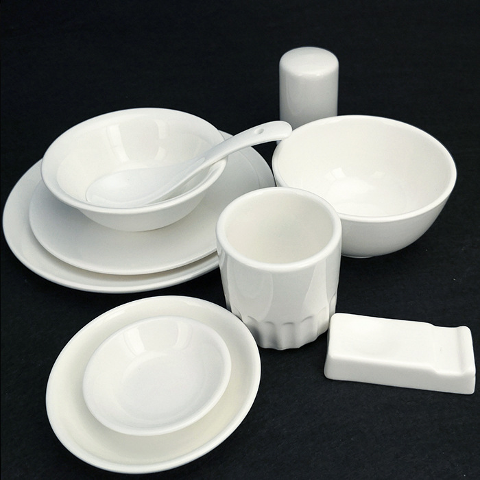 星级酒店饭店摆台餐具纯白瓷套件三件套调羹小碗骨碟陶瓷