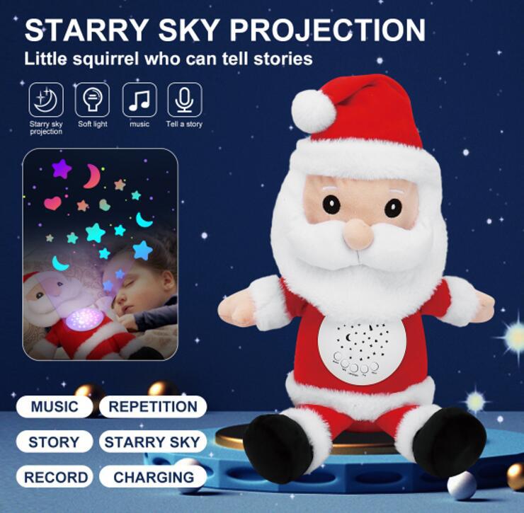 Child Comfort Plush Starry Sky Projection Story Music Reread Santa Claus Holiday Toy Gift