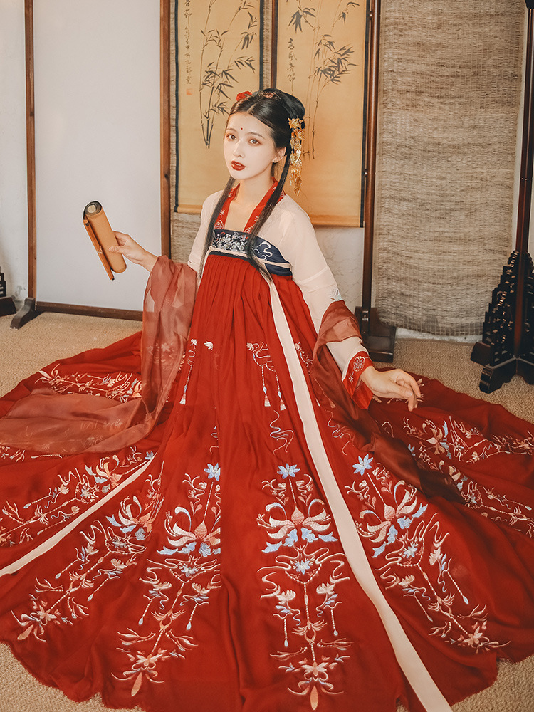 原创【倾君】唐制齐胸襦裙刺绣大裙摆齐腰仙气汉服女风夏