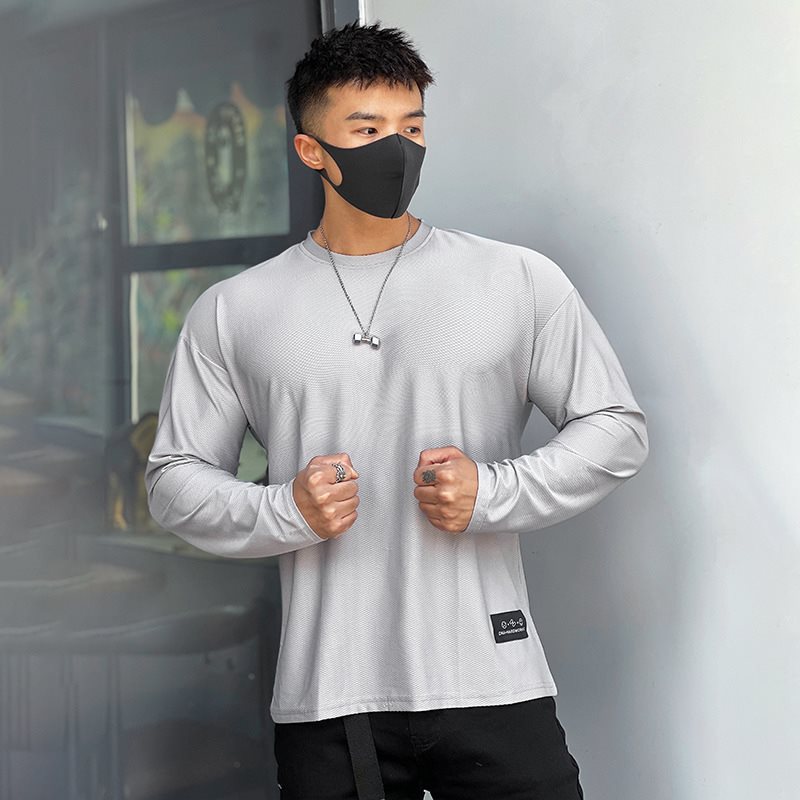 轻薄速干长袖男健身运动户外弹力宽松时尚上衣休闲篮球锻炼打底衫