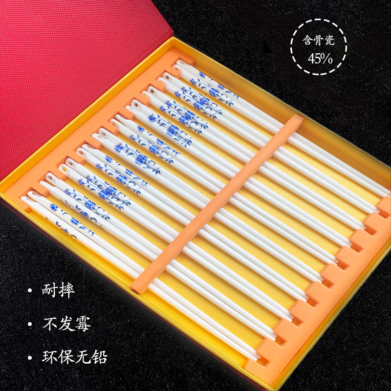 Factory Direct Sales Ceramic Chopsticks Household Anti-Mildew Non-Slip High Temperature Resistant Easy to Clean Family Pack Chinese Chopsticks Tableware