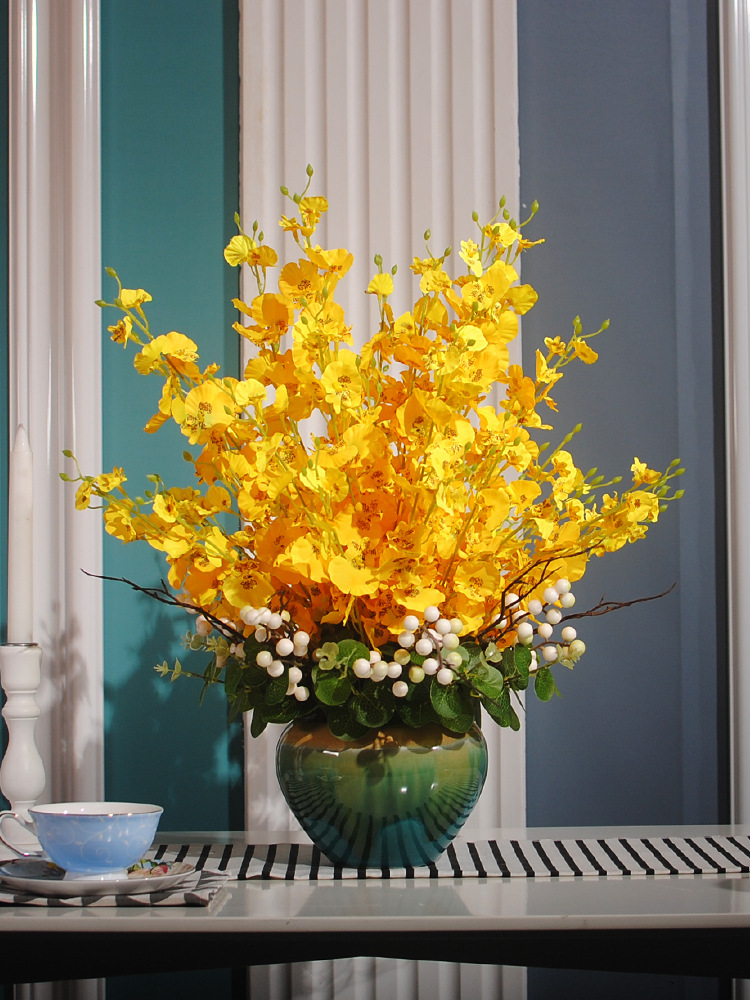 花跳舞兰摆设花高品质插花客厅餐桌防真绢花室内假花装饰花艺