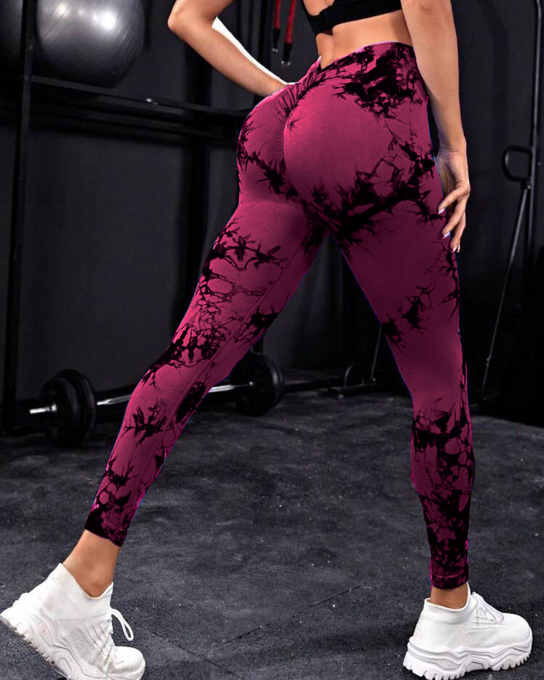 Cross-Border Seamless Peach Yoga Tight Trousers Women's Tie-Dyed Tie-Wrap Printed High Waist Hip Lift Sports Running Fitness Pants
