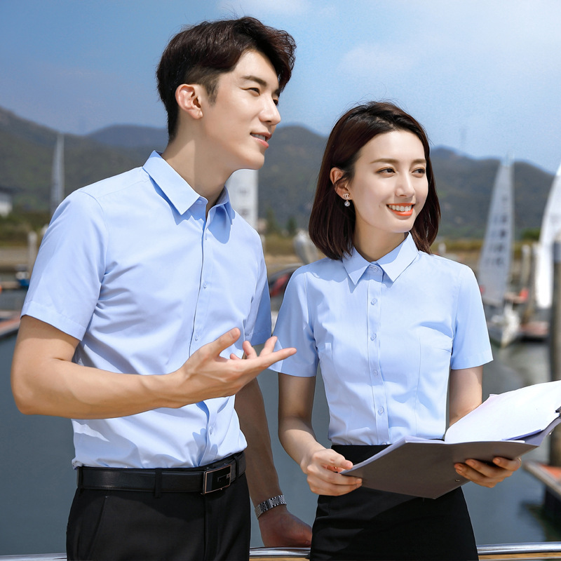 男士短袖衬衫纯色修身职业装衬衣女工作服商务面试弹力白领春秋