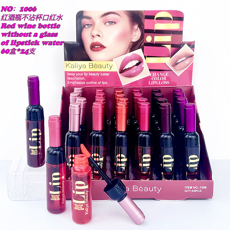 New Foreign Trade Cross-Border Red Wine Bottle No Stain on Cup Lipstick Water Moisturizing Easy to Color Lipstick Lip Makeup in Stock