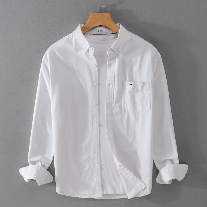 牛津纺棉衬衫商务休闲春秋季男士半袖衬衣白色长袖寸衫-阿里巴巴