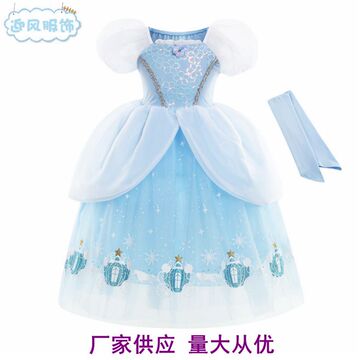 灰姑娘印花裙子灰姑娘蓬蓬公主裙网纱女童连衣裙灰姑娘礼服裙子
