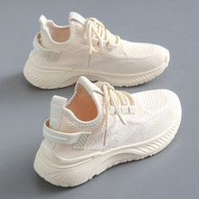 LD290新款网鞋女2023夏季飞织鞋透气厚底增高简约网面小白鞋跑步