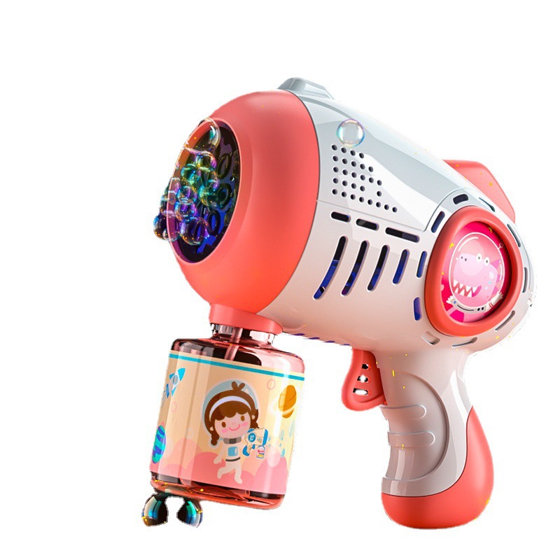 Tiktok Red Children Automatic Electric Gatling Dinosaur Space Lock and Load Spray Bubble Machine Stall Toys Wholesale