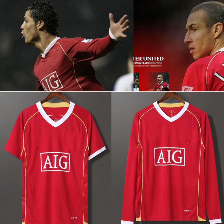 红魔0607曼联复古球衣长袖主场7号c罗短袖足球服8号鲁尼欧冠版