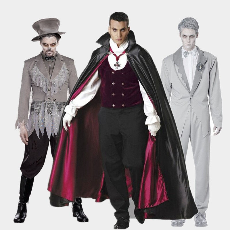 万圣节cosplay服装男士恐怖鬼新郎吸血鬼德古拉扮演服舞台演出服