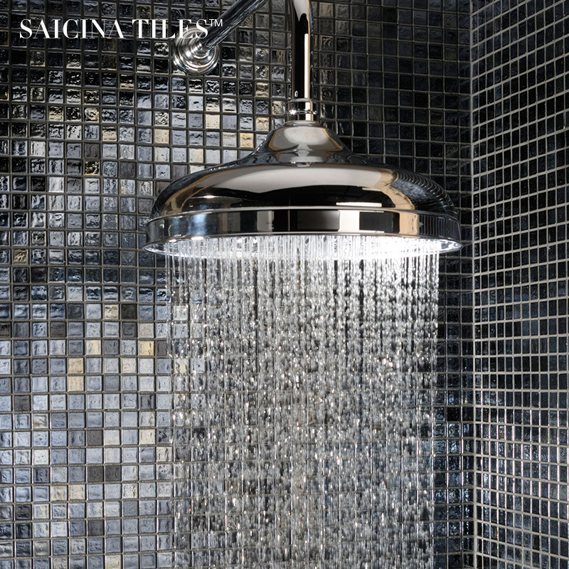 简约北欧风格黑色电光玻璃马赛克瓷砖浴室卫生间地面水池装饰