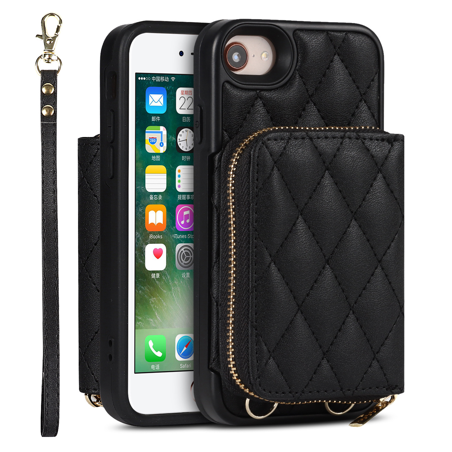 适用iphone7/8手机壳 苹果iphone 7/8 plus格子分体卡包保护皮套