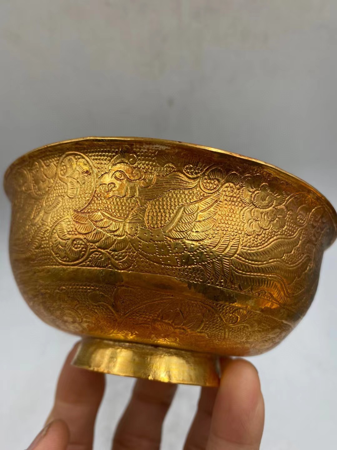 仿古古玩古董老物件收藏镀24k金大唐贞观年间金碗工艺品摆件家用