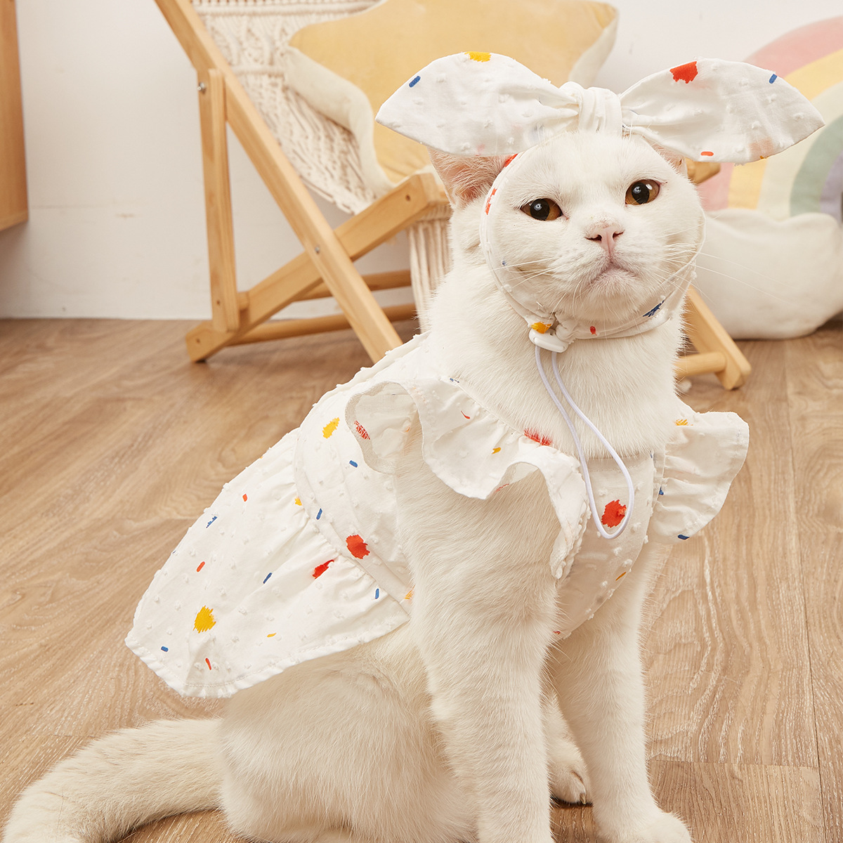 狗狗裙子春夏碎花吊带裙物碎花裙含发带薄泰迪比熊小型犬宠物衣服